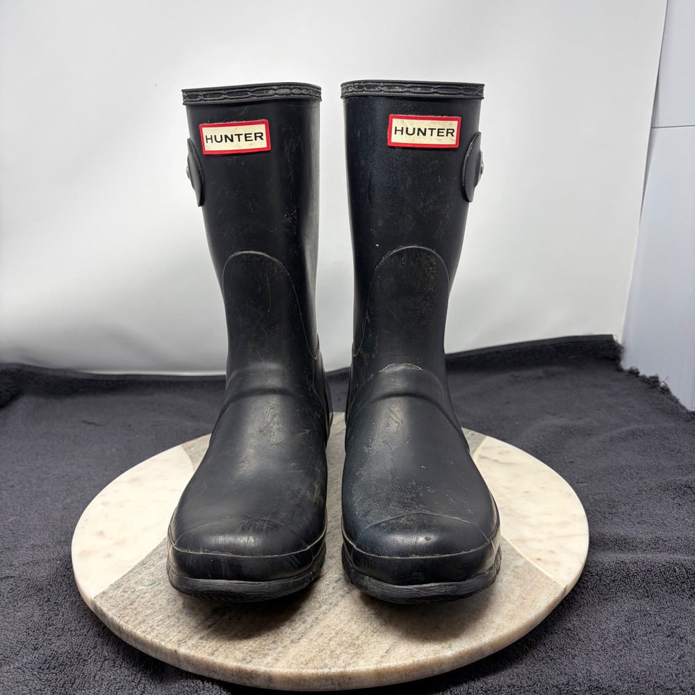 Hunter Original Short Rain Boots Women 7.5 Matte Black Waterproof Rubber Wellies